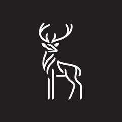 A wild reindeer stag silhouette vector illustration featuring a majestic buck with large antlers and horns in a nature wildlife design
