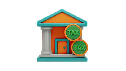 3D Render of a Bank Building with Tax Signs