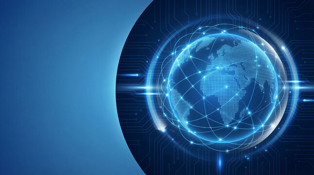 Global Network Connecting the World, a Digital Earth with Cyber Lines for Future Business and Advertisement - Powered by Adobe