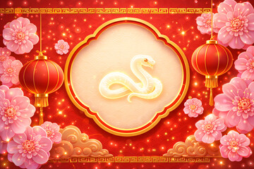 Vibrant Chinese New Year decoration with snake symbol