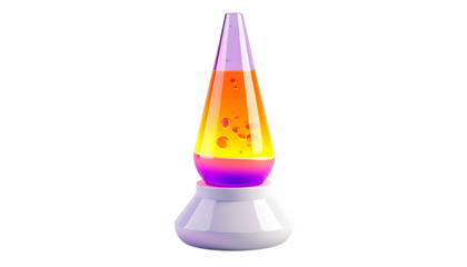 Colorful liquid bubbles inside a retro, conical-shaped lamp with a white base