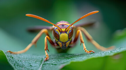 Fototapeta premium Ultra Detailed Macro Wasp On Leaf