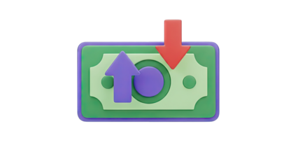 3D Money Icon with Up and Down Arrows
