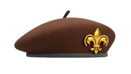 Brown Beret with Golden Fleur-de-lis Emblem
