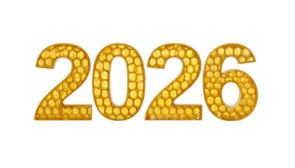 Golden honeycomb styled "2026" numbers on black background, isolated