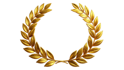 A golden, laurel wreath, a symbol of victory, with intricate leaf detailing