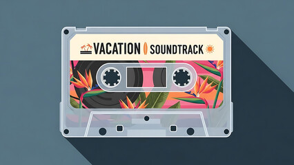 vacation soundtrack cassette tape with tropical summer vibes and a retro design perfect for music travel and nostalgia-themed creative projects