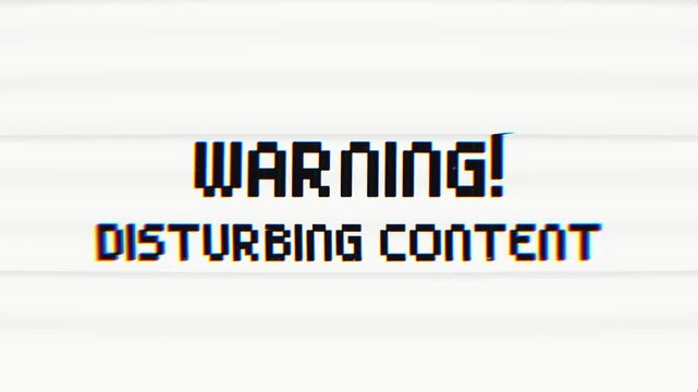 Warning Disturbing Content Glitch Effect Animation. Perfect for content disclaimers, video intros, or suspenseful transitions.
