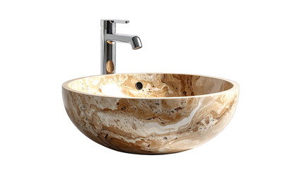 A marble bowl sink with a chrome faucet. Background is black