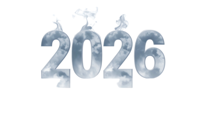 Digitized "2026" made of clouds, against a black background