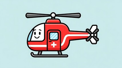 Red Cartoon Helicopter with Medical Cross.