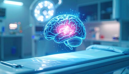 Digital Brain Illustration in Hospital Setting.
