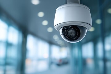 Security camera in a building hallway