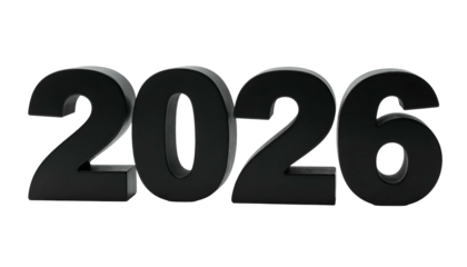 Rendered black numerals "2026" on a dark background, shadow cast
