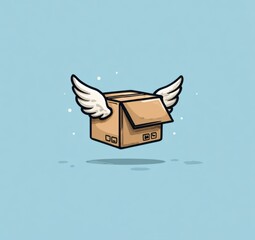 Cartoon cardboard box with wings