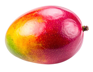 Fototapeta premium Glossy mango with vibrant hues, isolated on a black background