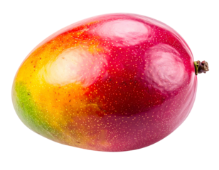 Glossy mango with vibrant hues, isolated on a black background