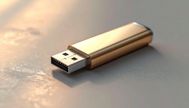 Elegant Gold USB Flash Drive on Neutral Surface.