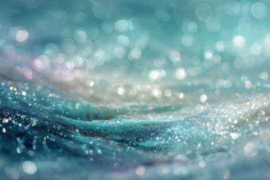 Abstract teal glitter background with bokeh