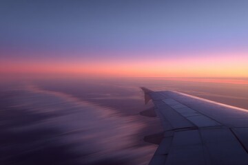 Airplane wing at sunrise/sunset over clouds