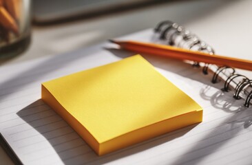 A yellow sticky note on lined notebook paper