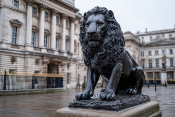 Lion statue in a city square