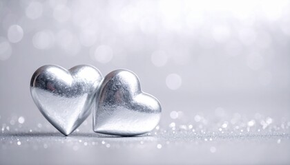 Fototapeta premium Generated imageValentines Card - Two Shiny Hearts On Silver Background