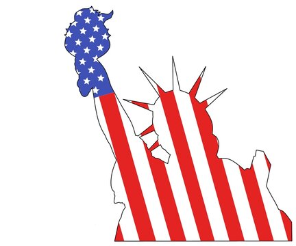 Statue liberty with american flad design vector, Liberty with american flag design image ln white background,statue liberty with american flag design template ,poster and banner 