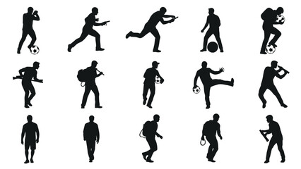 Collection of silhouettes of people engaging in various sports and activities