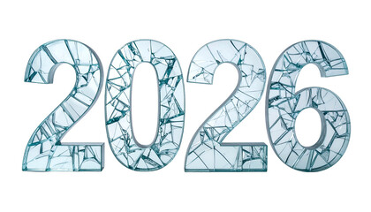 Digitized "2026" year, appearing to be made of shattered, icy glass