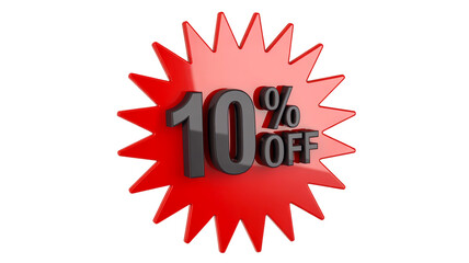 A 3D rendered sale discount badge with a bright red starburst shape against a white background.