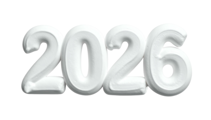 White, puffy "2026" digits with soft, three-dimensional texture