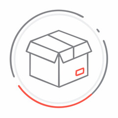 Flat solid design vector icon of a single delivery box in a circular frame with a red accent