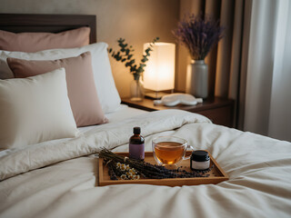 Relaxing bedtime ritual with herbal tea and sleep aids for a restful night&rsquo;s sleep, Sleep & Relaxation / Wellness Night