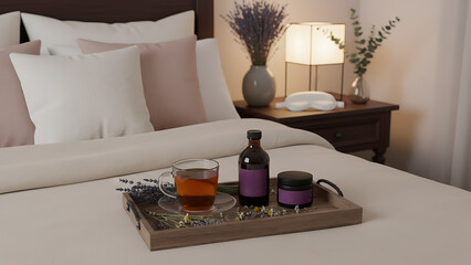 Relaxing bedtime ritual with herbal tea and sleep aids for a restful night&rsquo;s sleep, Sleep & Relaxation / Wellness Night
