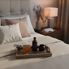 Relaxing bedtime ritual with herbal tea and sleep aids for a restful night&rsquo;s sleep, Sleep & Relaxation / Wellness Night