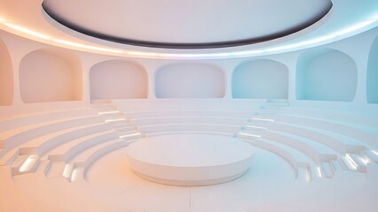 Obraz premium Futuristic Stage with Glowing Arches and Seating.