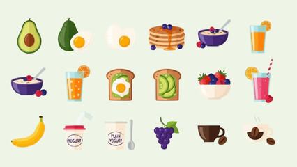 Collection of Delicious Breakfast Food Items and Drinks.