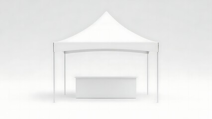 Minimalist White Canopy Tent with Table Mockup.