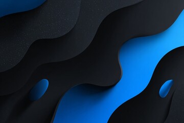 Abstract design featuring wavy layers of black and blue colors with a smooth texture.