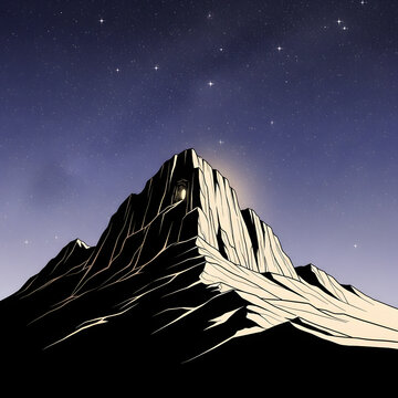 Night view of Mount Hira with the glowing cave where the first Quranic revelation occurred.
