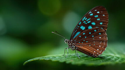 Obraz premium Delicate Blue Spotted Butterfly Macro Portrait
