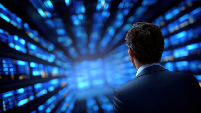 Businessman data center server room technology future focused networking perspective visionary - Powered by Adobe