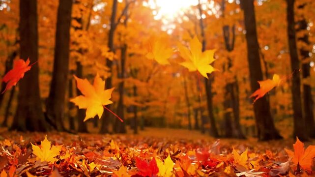Wind Kissed Branches maple leaves autumn Show maple leaves still clinging to branches, gently swaying and rustling in a light autumn
