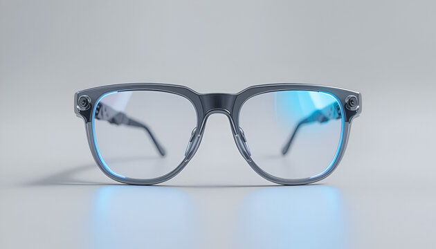 Gafas de realidad aumentada en gris p&aacute;lido, Wearable tecnol&oacute;gico avanzado sobre fondo blanco, Mockup de gafas inteligentes para innovaci&oacute;n