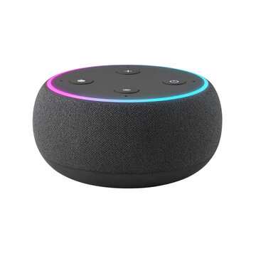 Amazon echo dot smart speaker with illuminated ring technology for home automation and voice control transparent background