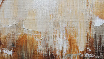 Abstract Painting Texture: Cream, Brown, and White Acrylic on Canvas Detail
