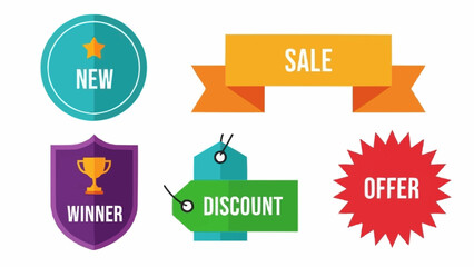 Collection of sale discount offer new winner icons and labels.