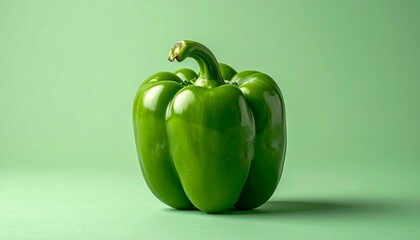 Fresh Green Bell Pepper on a Green Background