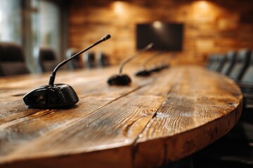 Obraz premium Meeting room table with microphones